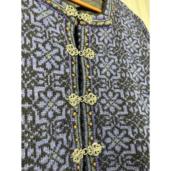 Icelandic Design Wool Cardigan Purple Floral Nordic Sweater W/metal Clasps Sz Lg - Picture 2 of 8